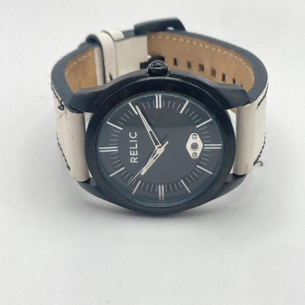 Fossil Relic Men's Watch 41mm Black Date Leather 50M ZR77254 New Battery 9.5